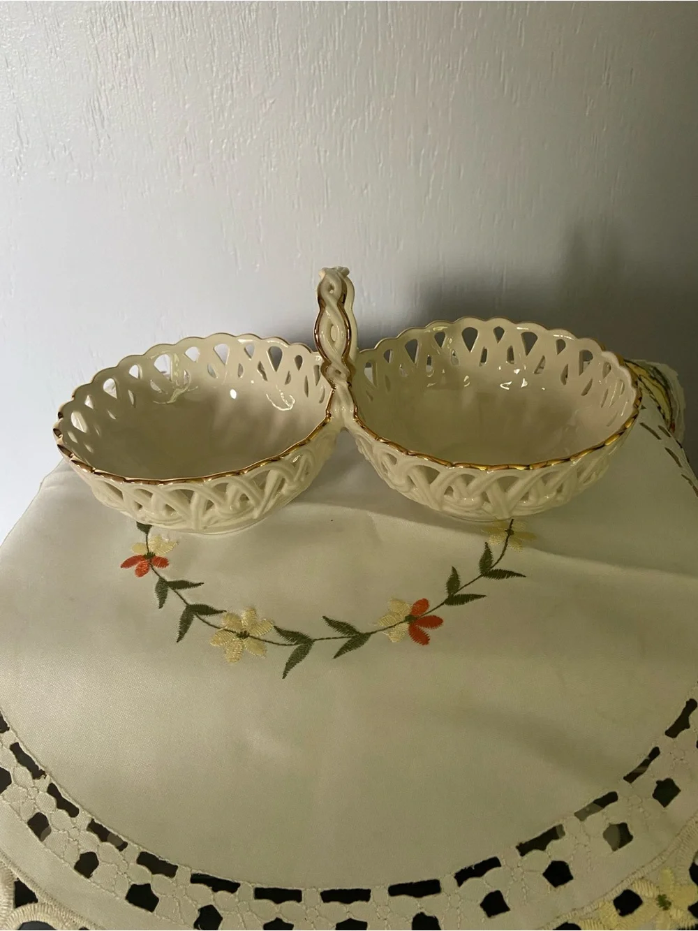 Lenox Cream Double Serving Dish with Gold Accents